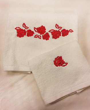Bagno - Asciugamano Coppia 1+1 - Modello ROSE - Variante Bianco/Rosso