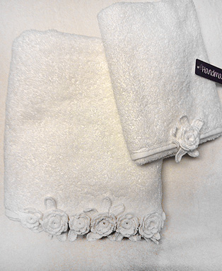 Bagno - Asciugamano Coppia 1+1 - Modello ROSELLINE - Variante Bianco